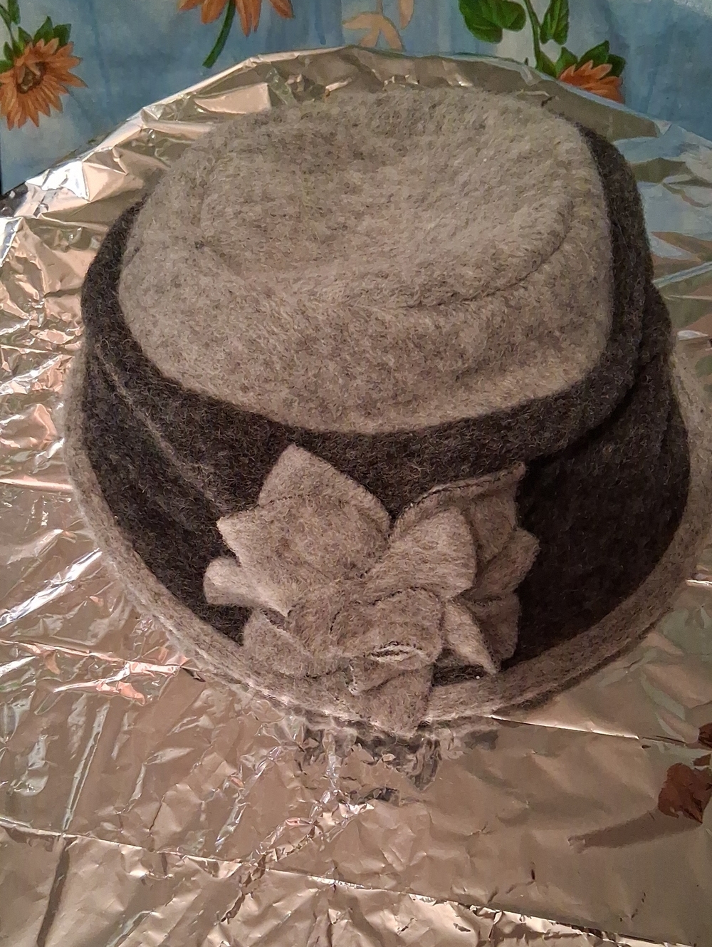 Gray Two-Tone 80% Wool, Flower Cloche Hat for Women